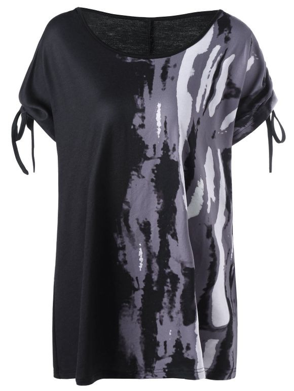 T-shirt Tie-Dye à Manches Nouées Grande Taille - Noir 3XL