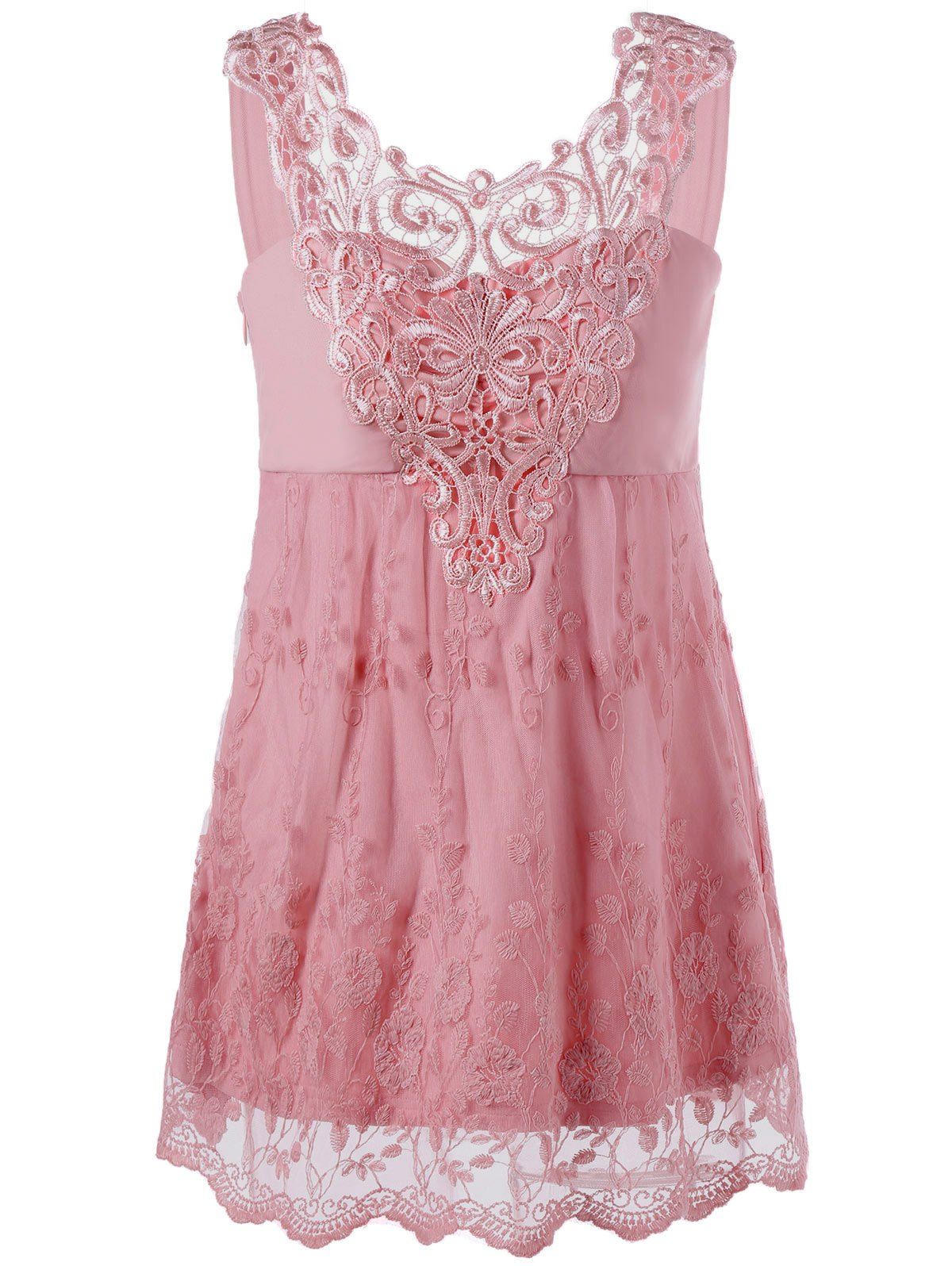 [17% OFF] 2021 Lace Trim Empire Waist Scalloped Tank Top In PINK ...