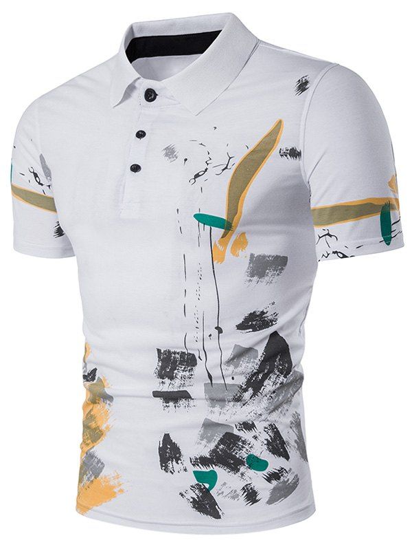 

Short Sleeve Color Block Splatter Paint Print Polo T-Shirt, White
