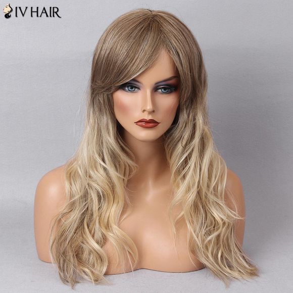 Siv Hair Perruque de Cheveux Humain Longue Vague Naturelle en Couleur Mélangée Frange Inclinée - multicolore 