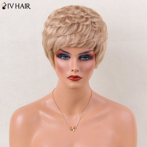Siv Hair Short Légèrement ondulé Layered Full Bang Perruque de cheveux humains - Blonde 