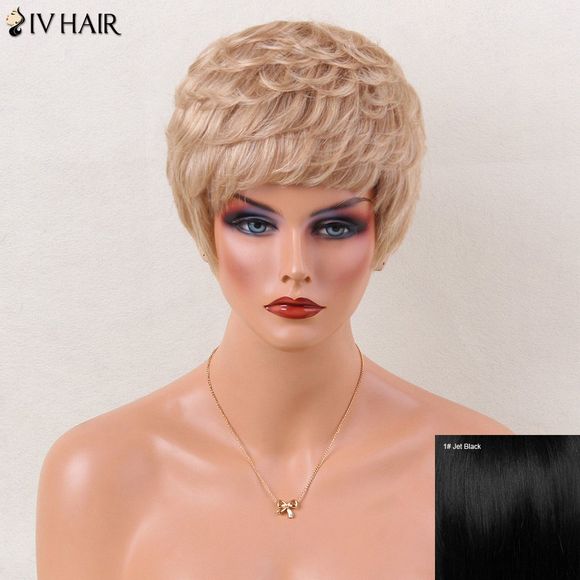 Siv Hair Short Légèrement ondulé Layered Full Bang Perruque de cheveux humains - JET NOIR 01 