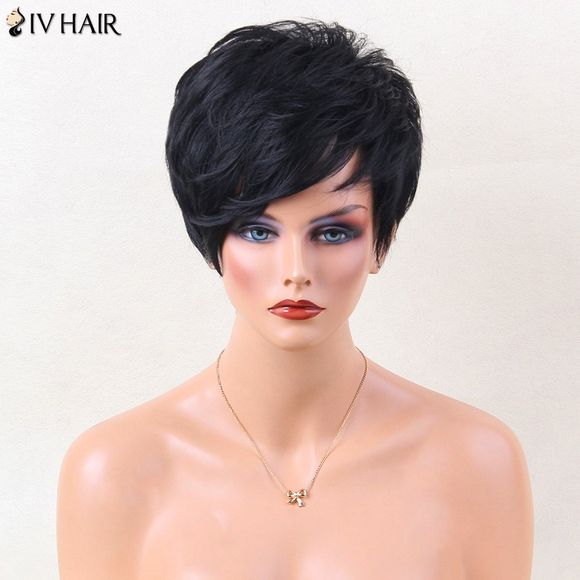 Siv Hair Short Side Bang Shaggy Pixie perruque droite en cheveux humains - JET NOIR 01 