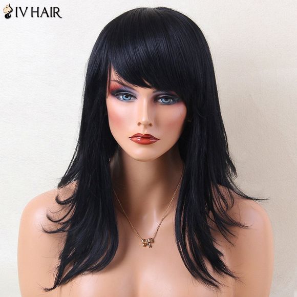 Siv Hair Perruque de Cheveux Humain Superposée Droite Longue Naturelle Frange Inclinée - JET NOIR 01 