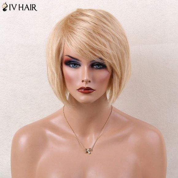 Siv Hair Pixie Short Side Bang Straight Bob Perruque de cheveux humains - Blonde 