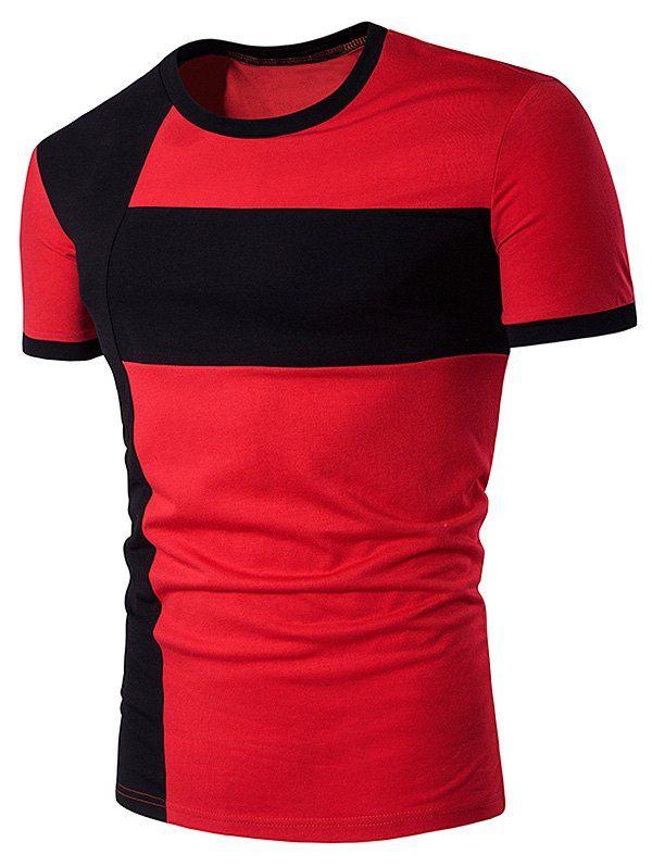 

Short Sleeve Color Block Cross Panel T-Shirt, Red
