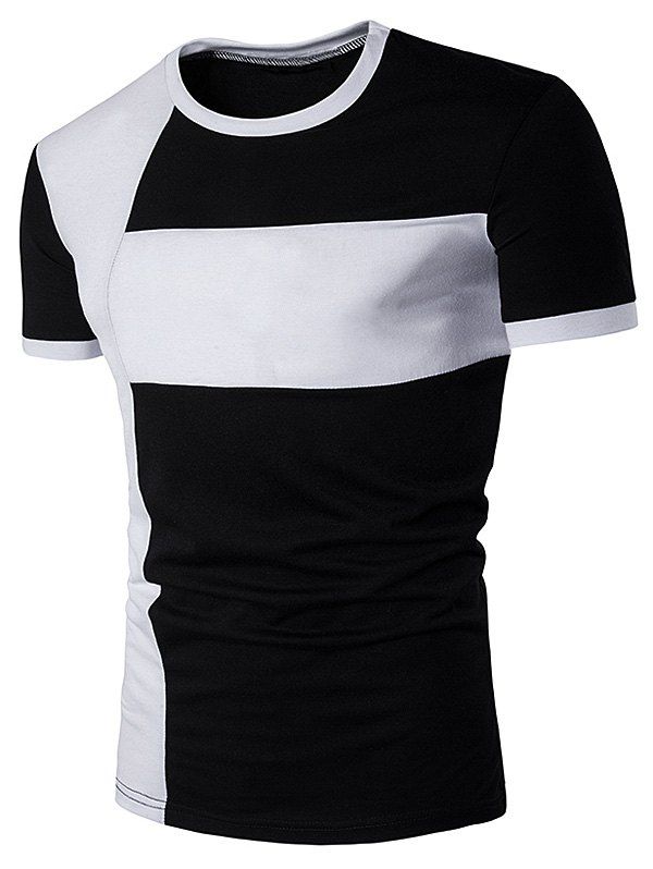 

Short Sleeve Color Block Cross Panel T-Shirt, Black