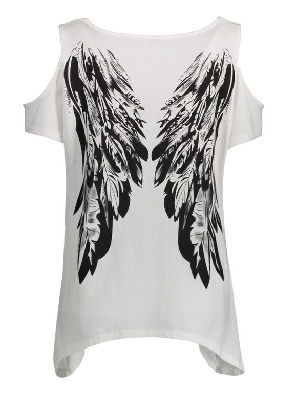 T-shirt à Aile d'Ange à épaules Nues Grande Taille - Blanc 4XL