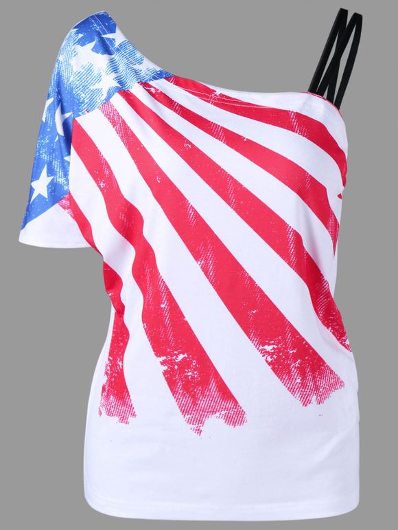 T-shirt de drapeau américain à col roulé - Blanc L