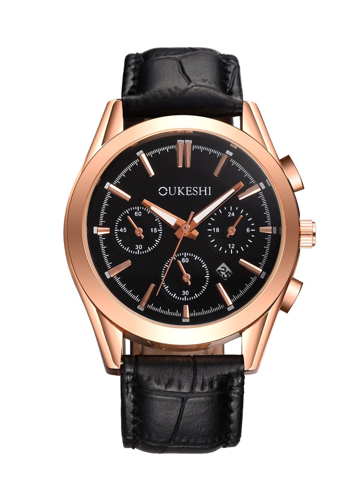 

Date Faux Leather Quartz Wrist Watch, Black