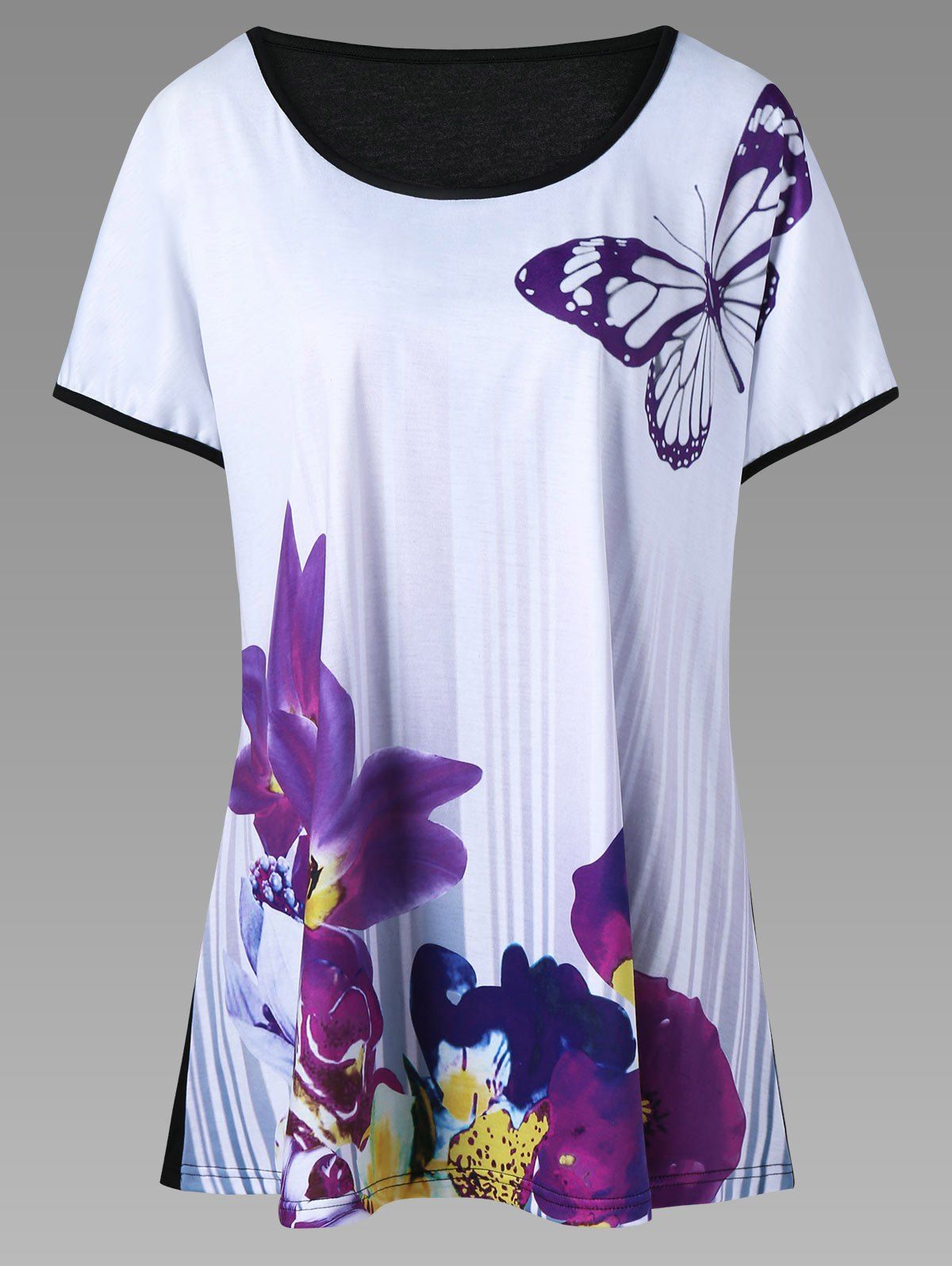 

Plus Size Butterfly and Floral T-Shirt, Purple
