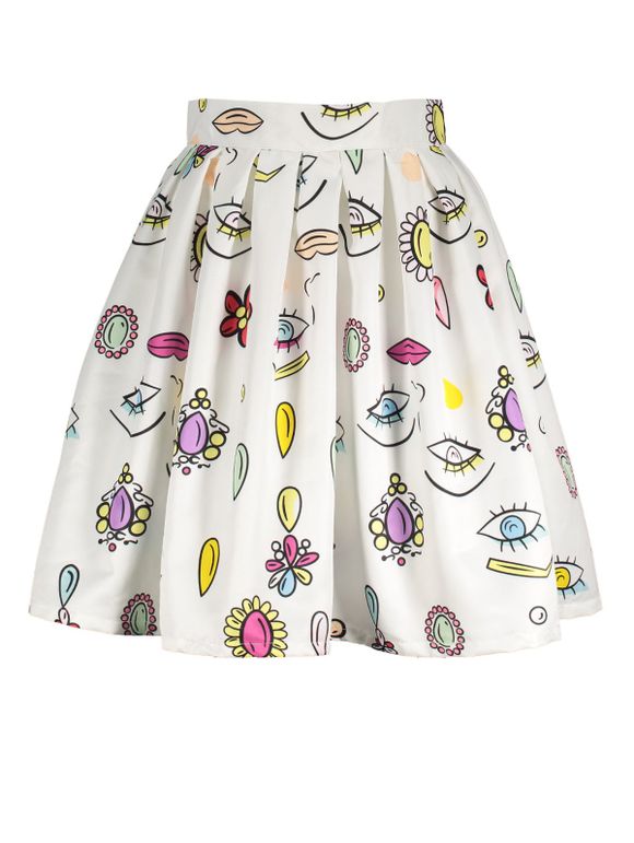Eyes Print A Line Skirt - WHITE S