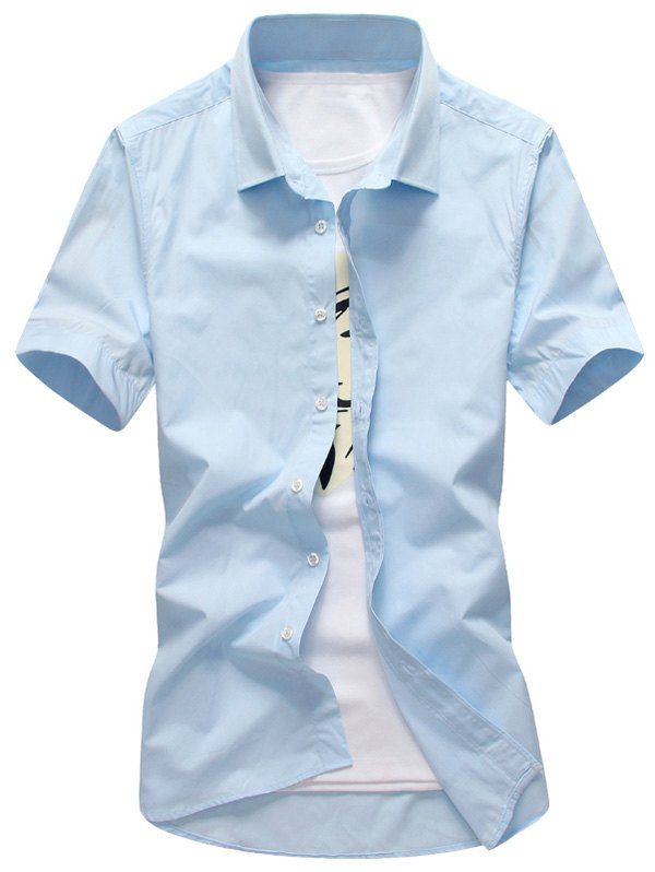 

Turn Down Collar Casual Shirt, Light blue