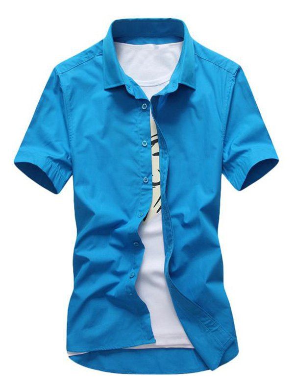 

Turn Down Collar Casual Shirt, Peacock blue