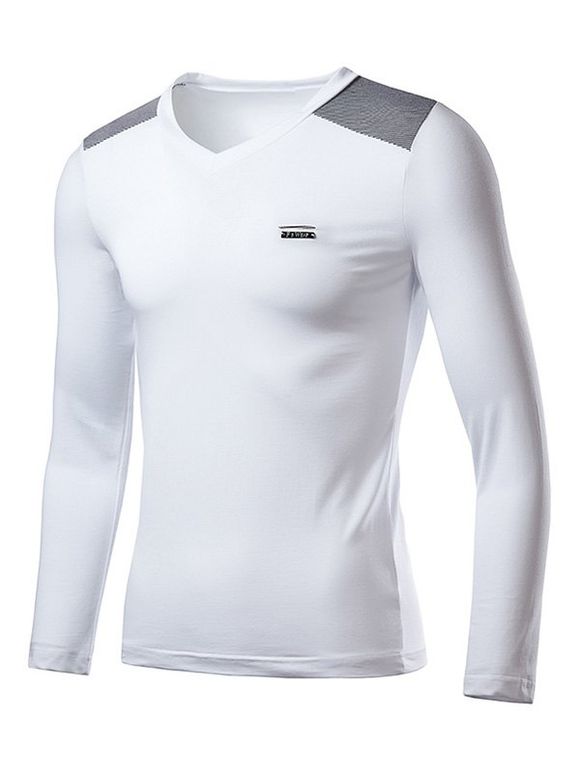 Stripe Print Long Sleeve V Neck T-Shirt - Blanc 2XL