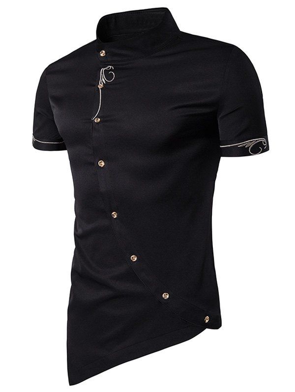 [17% OFF] 2020 Short Sleeve Mandarin Collar Embroidered Novelty Shirt ...