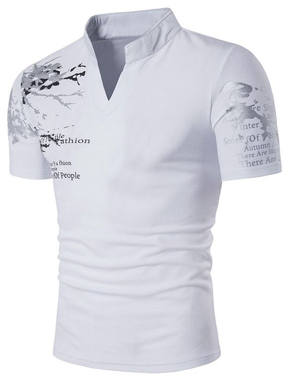 T-Shirt Henley Imprimé Peinte Éclaboussé à Manches Courtes - Blanc XL