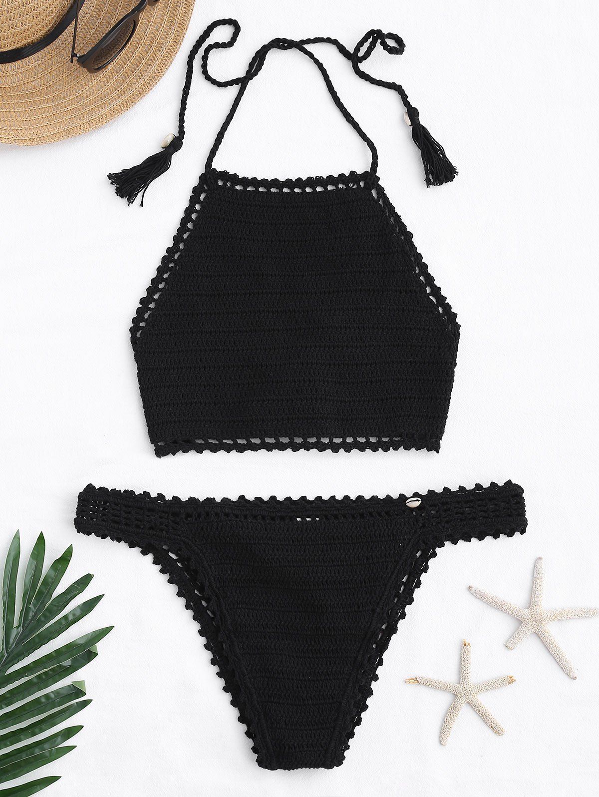 

Halter Seamless Crochet Bikini, Black