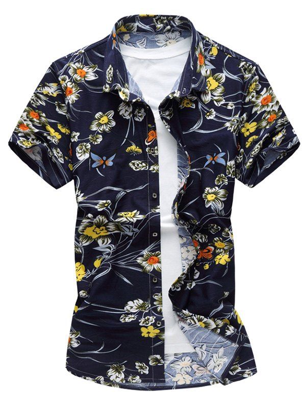 

Short Sleeved Flower Shirt, Purplish blue