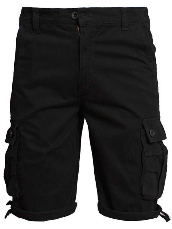 

Zipper Fly Shorts with Flap Pockets, Black