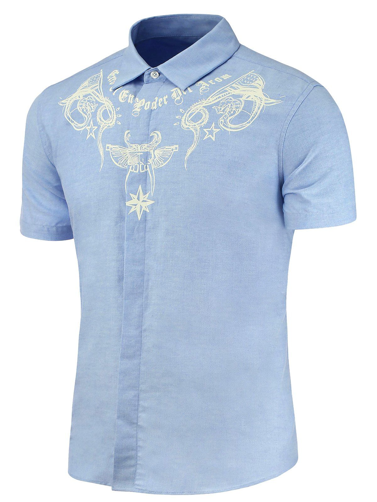 

Button Placket Short Sleeve Shirt, Azure