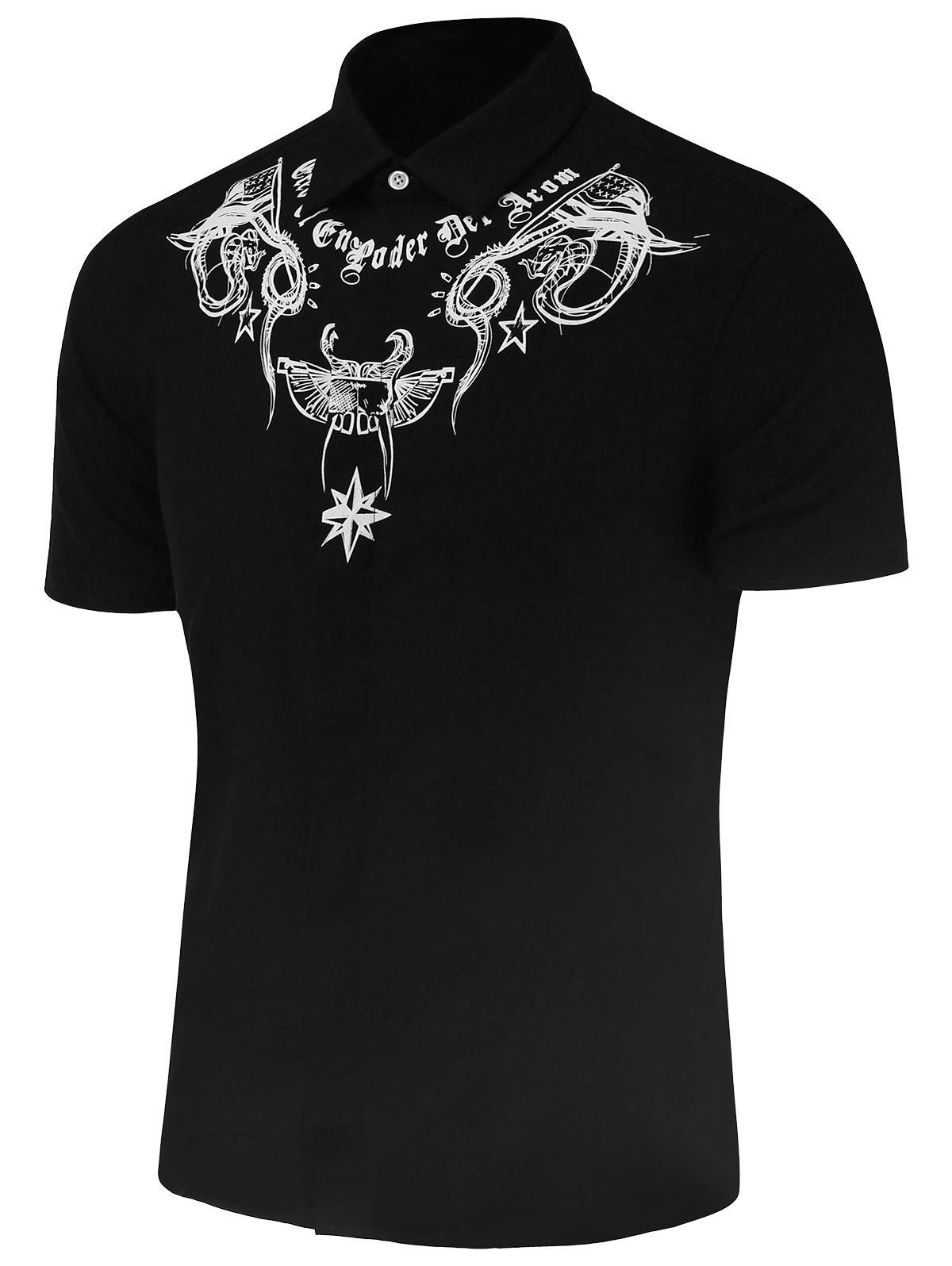 

Button Placket Short Sleeve Shirt, Black