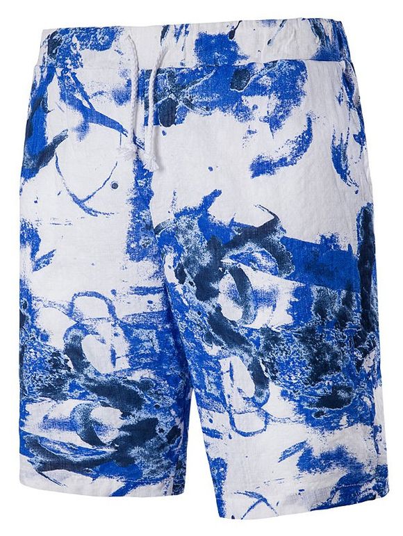 Blends Tie Dye Print Lin Drawstring Board Shorts - Royal XL