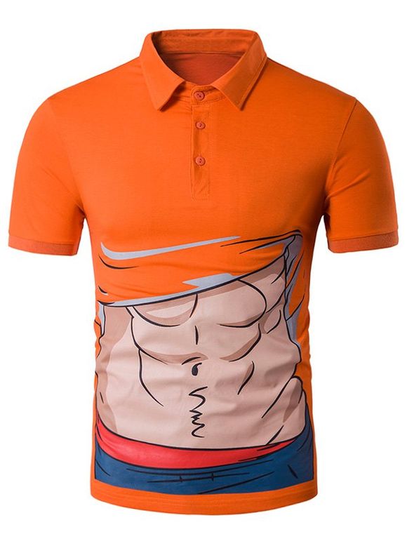 Abdominal Muscle Cartoon Print Nouveauté Polo T-Shirt - Orange 2XL