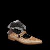 Chaussures plates en velours à lacets et bouts carrés - Abricot 39