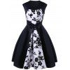 Floral Bowknot Embellished 50s Swing Dress - Blanc et Noir M