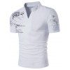 T-Shirt Henley Imprimé Peinte Éclaboussé à Manches Courtes - Blanc XL