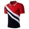 T-shirt Polo Contrastant à Rayures Obliques - Rouge L