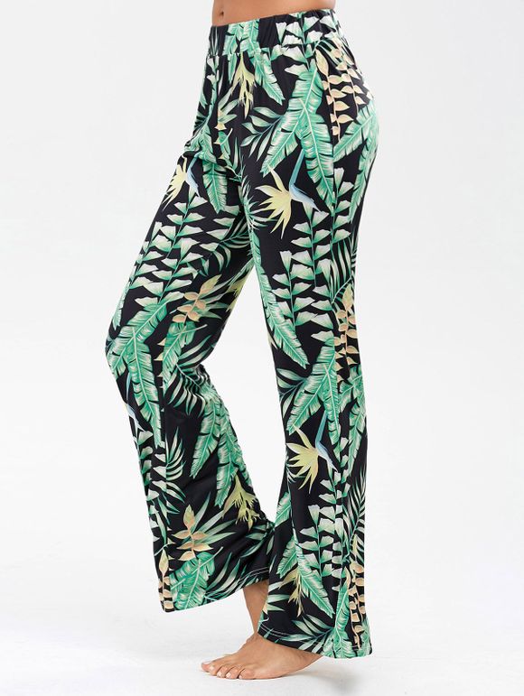 Pantalons larges et droits avec imprimé de feuilles de palmier - Noir M