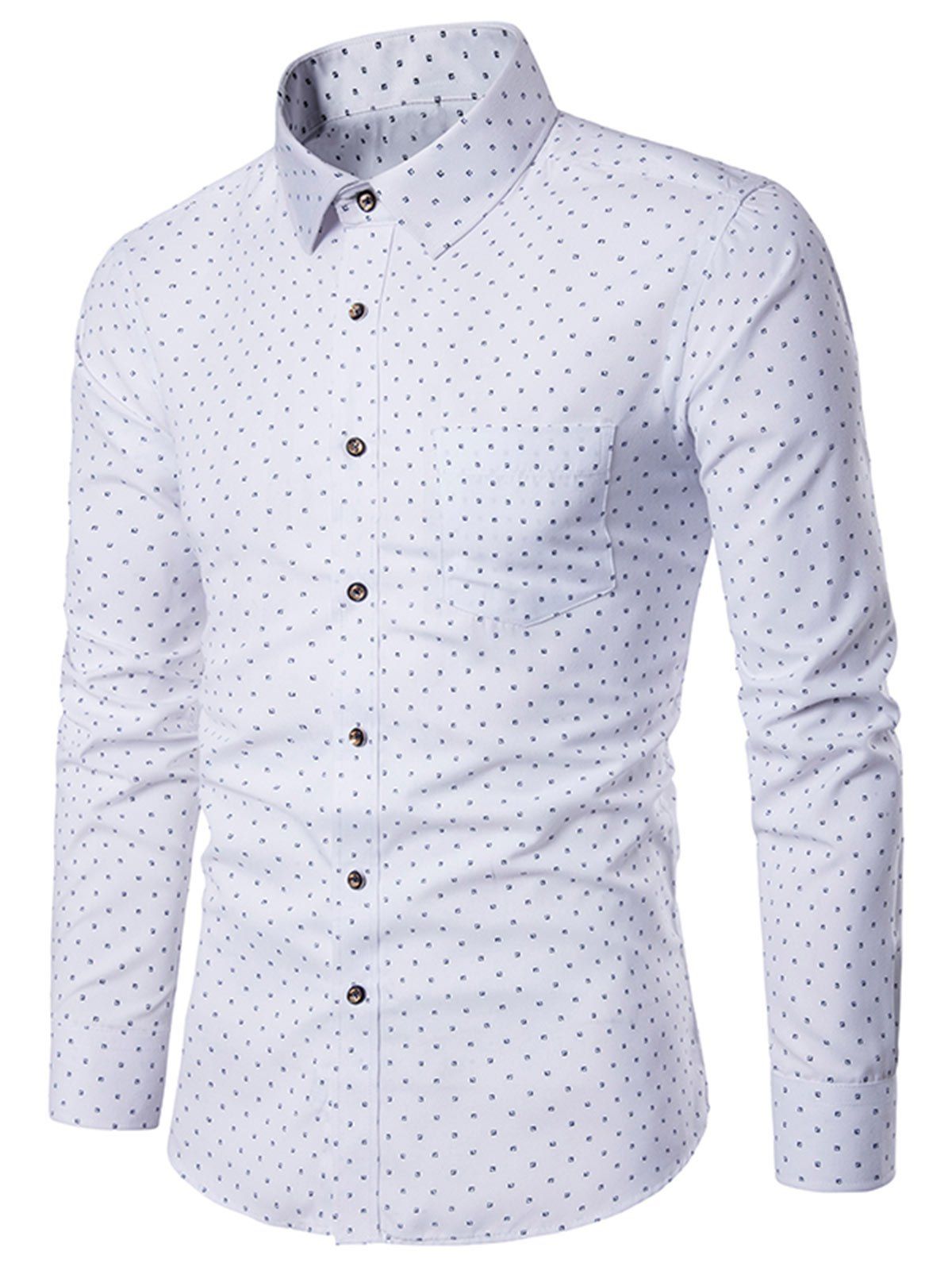 

Box Print Long Sleeve Pocket Shirt, White