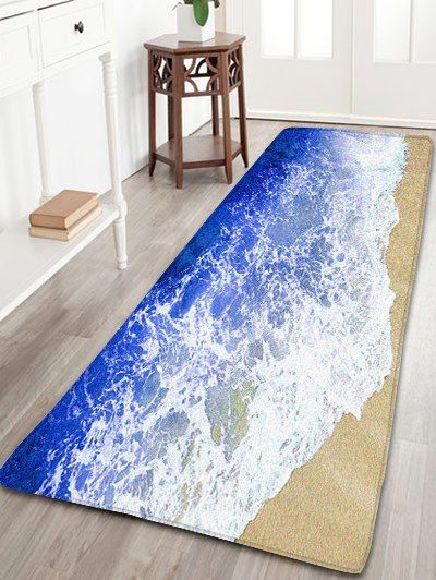 

Sea Beach Print Antislip Flannel Water Absorption Bathroom Rug, Blue