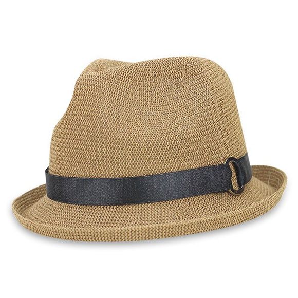 Chapeau de Paille Respirante avec Bordure Courbée et Ruban Style Rétro - Kaki Foncé 
