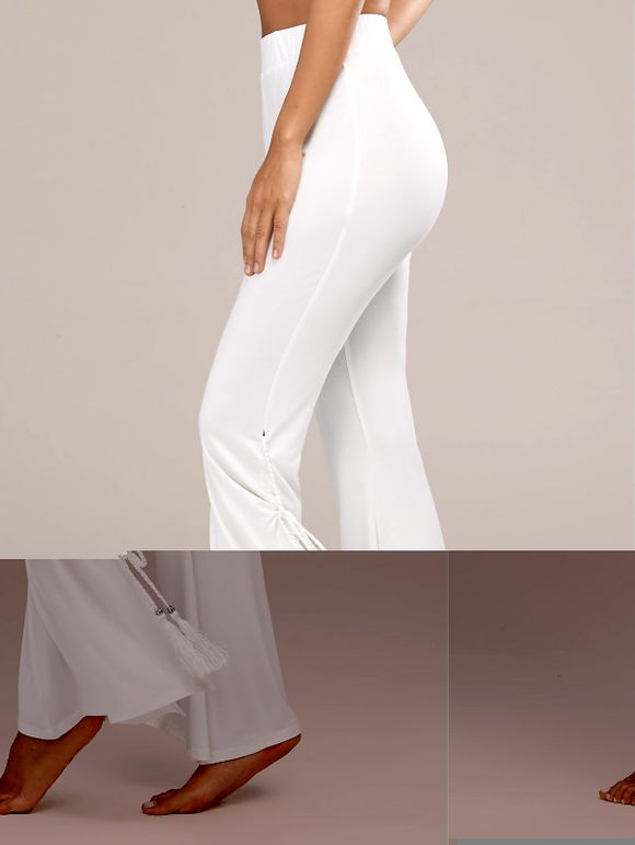 Tassels Side Slit High Waist Flare Pants - Blanc XL