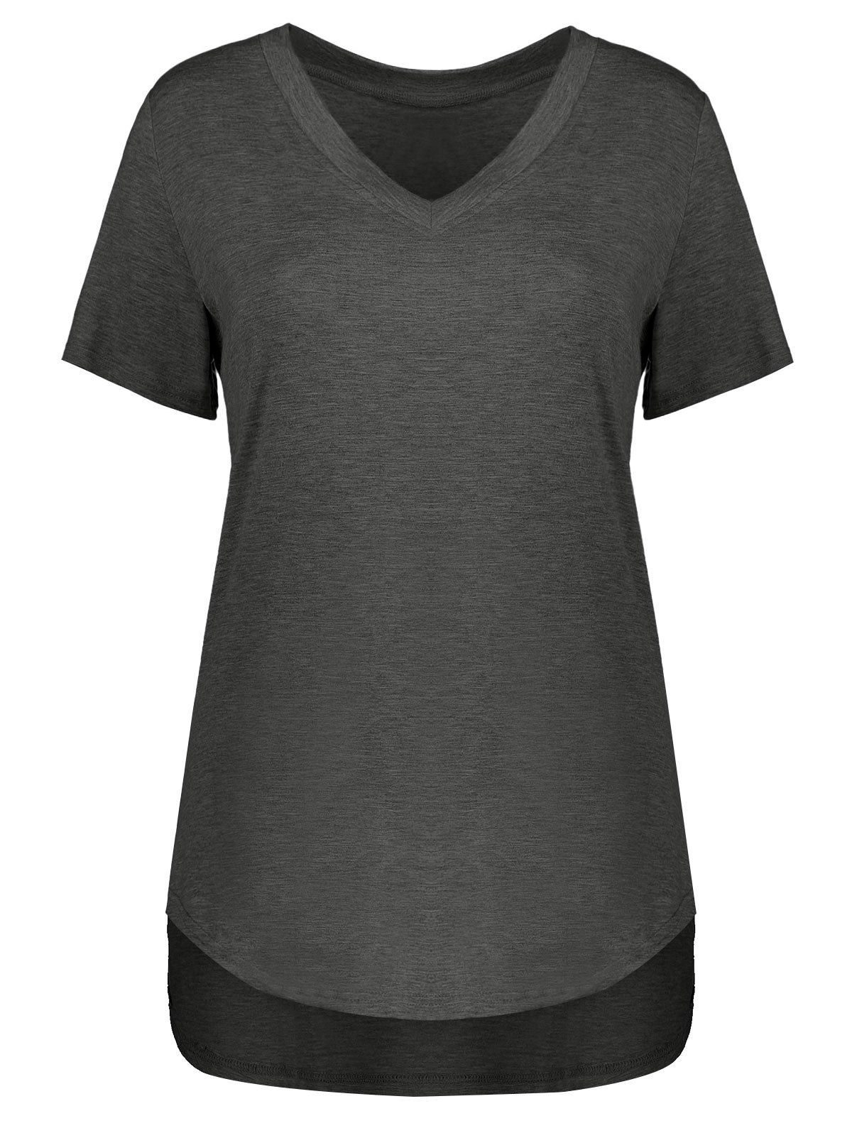 

Plus Size V Neck Short Sleeve Tee, Deep gray