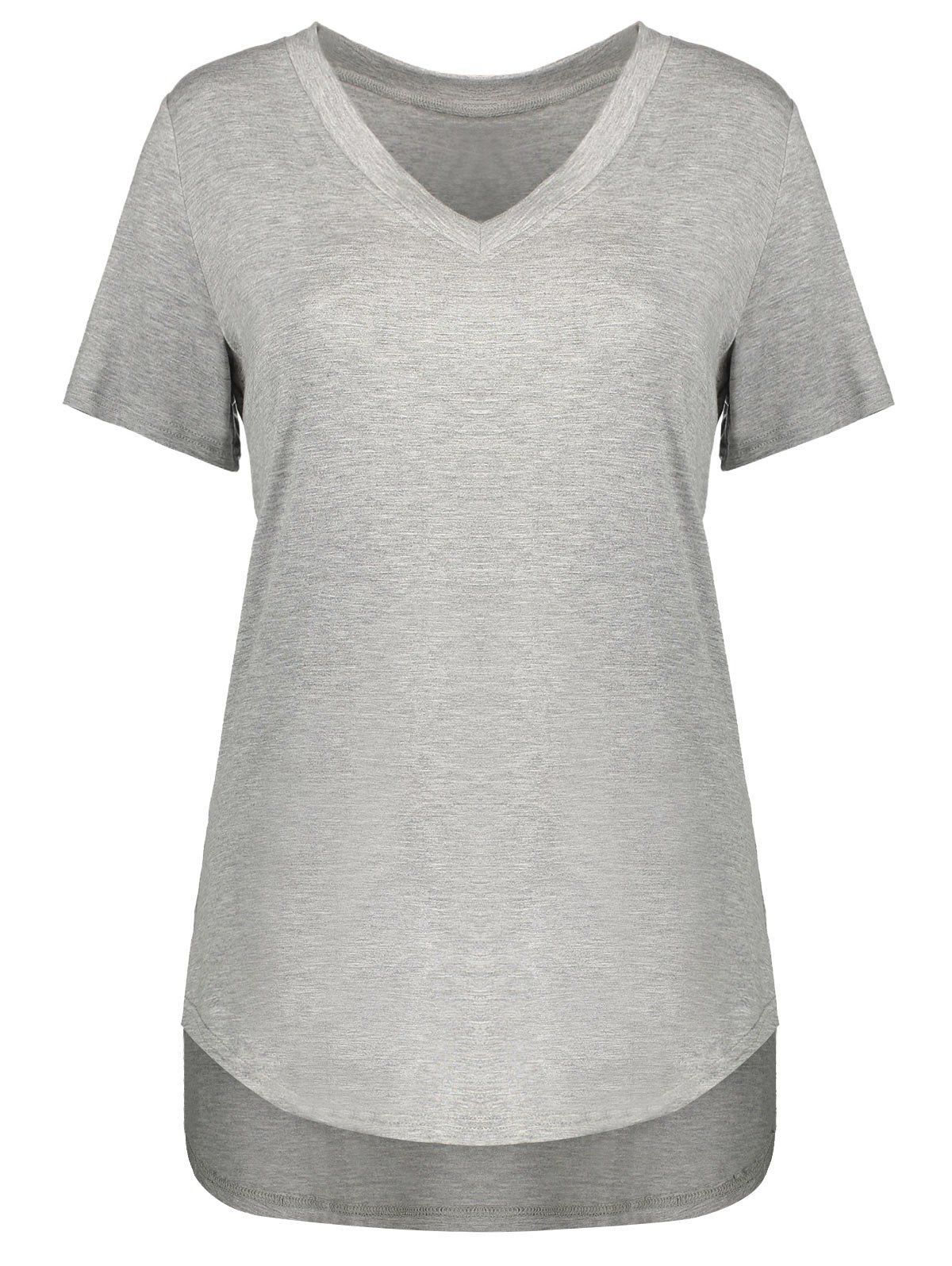 

Plus Size V Neck Short Sleeve Tee, Light gray