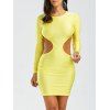 Robe de Soirée Ajustée Découpée à Dos Nu et Manches Longues - Jaune M