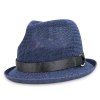 Chapeau de Paille Respirante avec Bordure Courbée et Ruban Style Rétro - Bleu Marine 