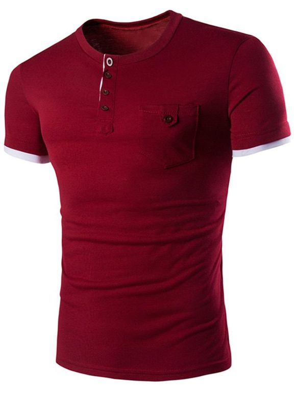 T-Shirt à Manches Courtes Décontracté Rond Couleur Solide pour Hommes - Rouge vineux 2XL