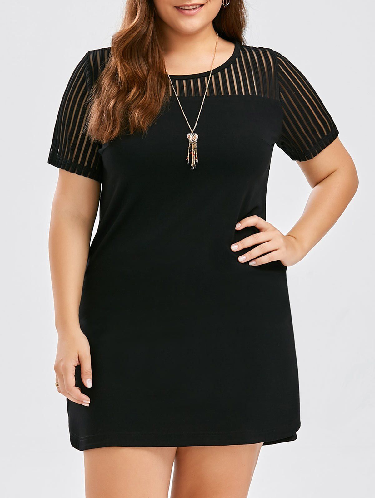 

Fitted Mesh Trim Plus Size Dress, Black
