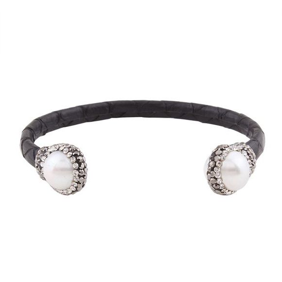 Bracelet en perle en perles artificielles en strass - Noir 