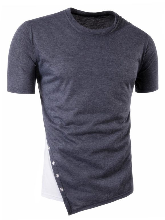 T-shirt Long Asymétrique Bloc de Couleur - gris foncé 3XL