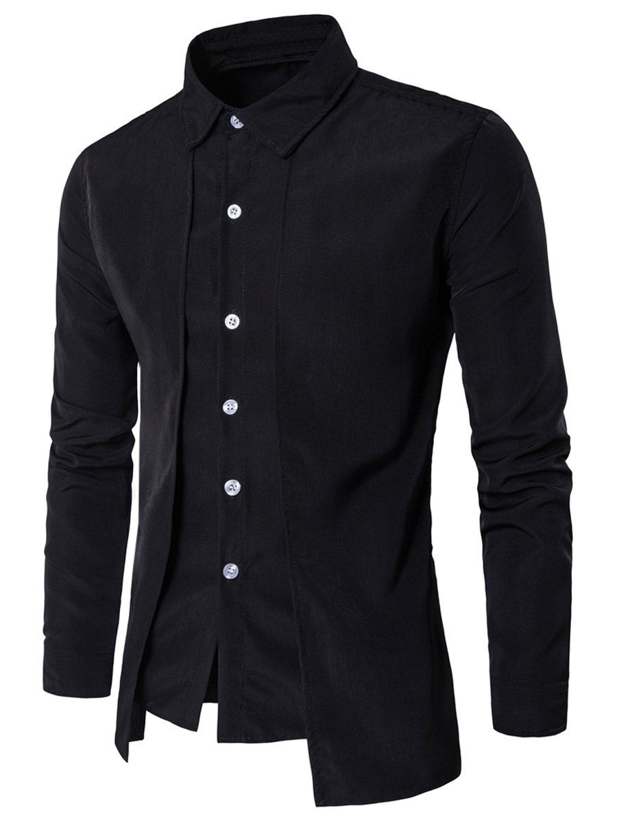 Long Sleeve Faux Twinset Panel Design Shirt - BLACK 2XL