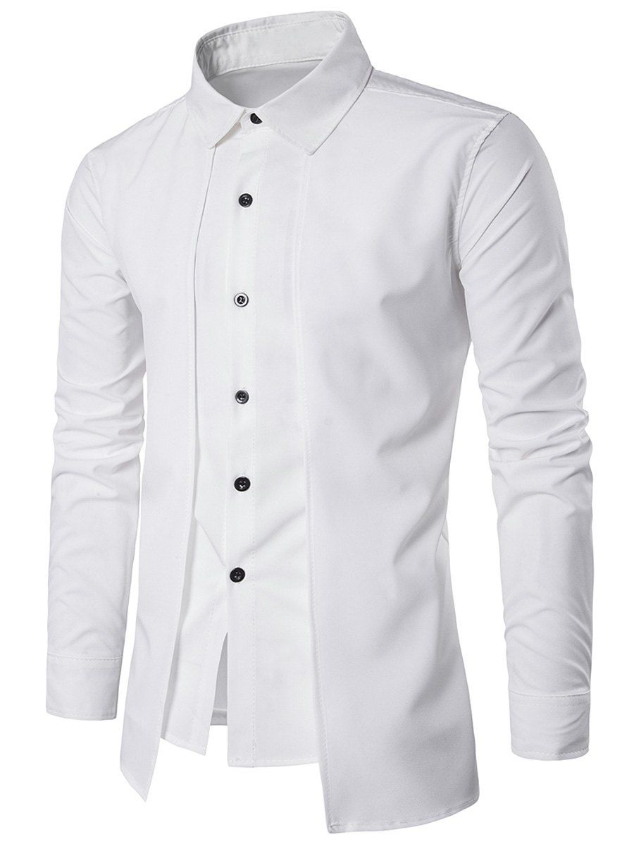 

Long Sleeve Faux Twinset Panel Design Shirt, White