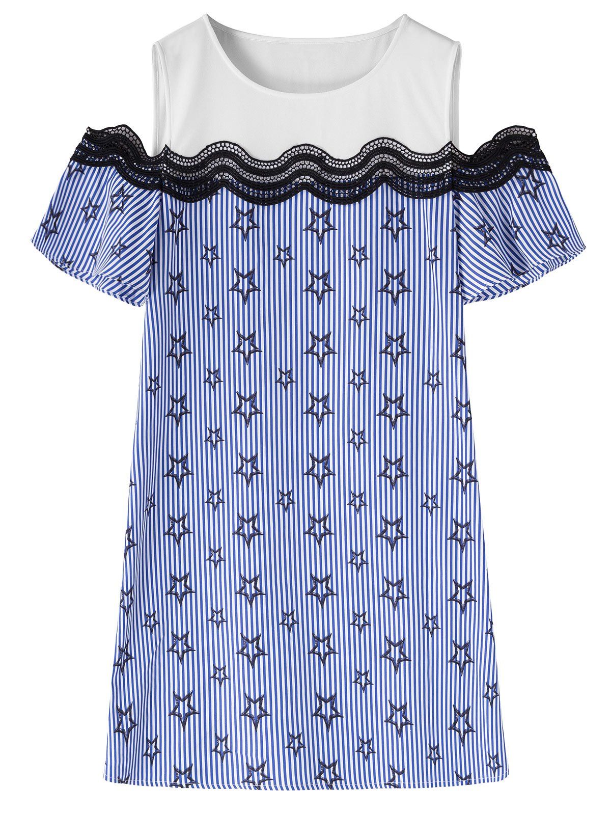

Striped Star Plus Size Cold Shoulder Dress, Blue stripe