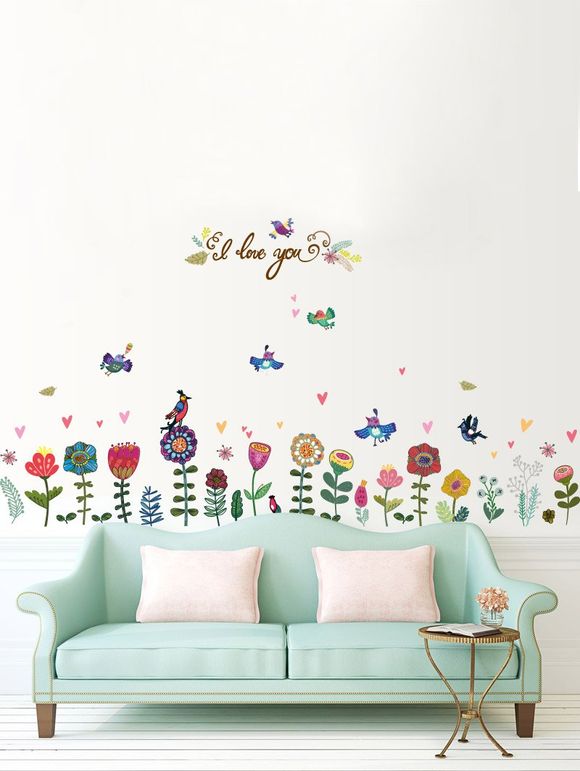 Autocollant floral pour mur en coeur d'oiseau - coloré 60*90CM