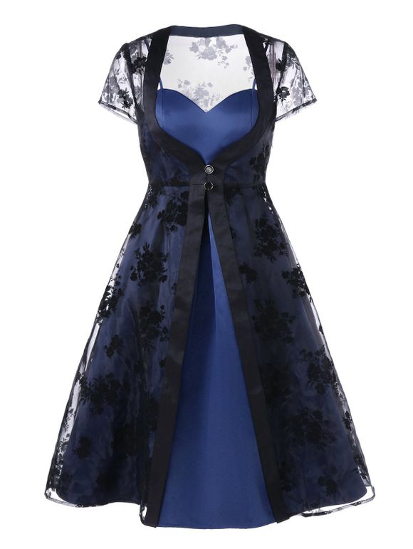 Manteau Duster en organza avec une robe fendue - Noir et Bleu M